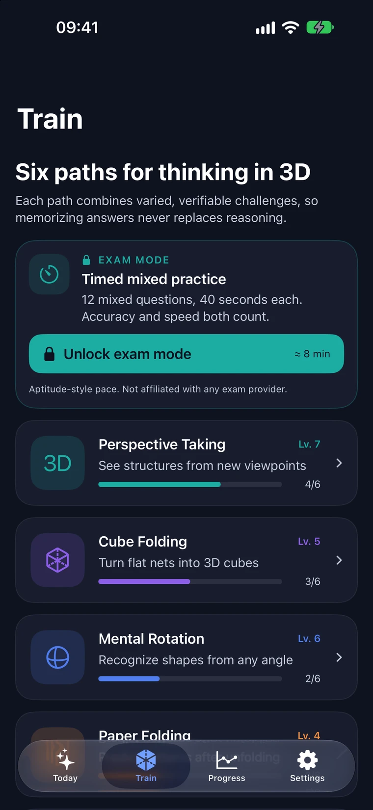 Six Foldmetry learning paths with lesson progress
